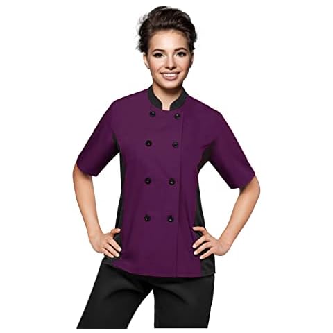 Short Sleeves side Mesh Vented Chef Coat Jacket Uniform for Women Food Service, Caterers, Bakers and Culinary Professional, Violet, S Cover