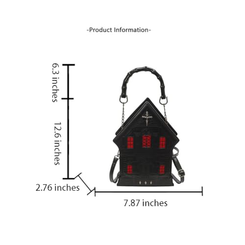 Halloween Gothic Rivet House Shaped Handbag, Bamboo Handle Goth Skull Cross Crossbody Bag Novelty Funny Weird Shoulder Purse2