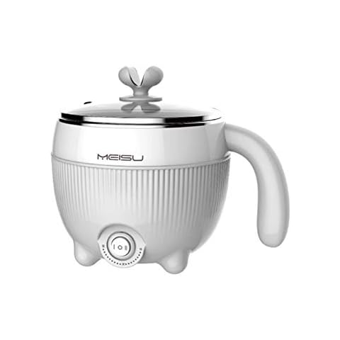 Electric Cooker Skillet Hot Pot Small Power Student Dormitory Cooking Pot Stainless Steel Mini Multi-Function Household Bedroom 600W Suitable for 1-2 People Capacity 0.8L (Light Pink, Gray) Cover
