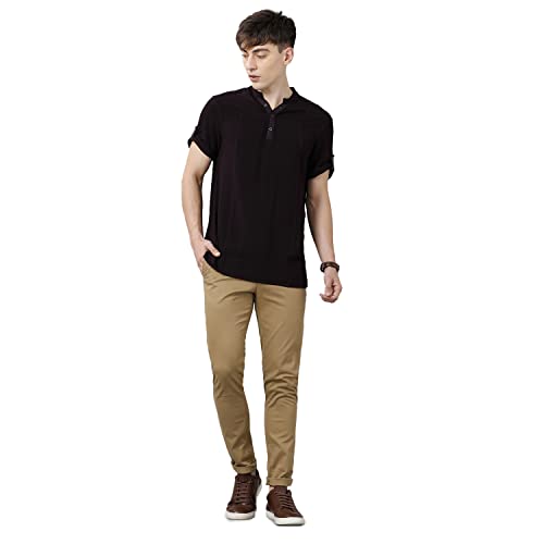 Image of Identiti Men's Cotton Solid Full Sleeve Slim Fit Shirt with Mandarin Collar