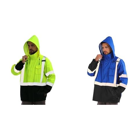 sesafety Safety Hi Vis Rain jacket Work Lightweight, High Visibility Rain Gear for Men Waterproof Rain Coat Class 3 bundle L/XL Cover