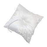 Decorative Beads Rings Pillow for Wedding Ceremonies Fabric with Lace Appliques and Bowknot Bridals Designs Wedding Rings Pillow