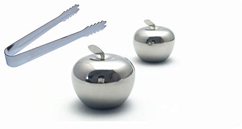 MBB 2x Apple Shape Stainless Steel Ice Cubes Whiskey Rocks Chilling Set with Tong