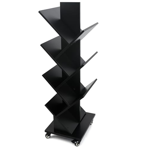 Homaterial 360°Rotating Tree Bookshelf - 7 Tier Space Saving Bookshelf, Corner Shelf for Small Spaces Black