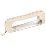 Sibba Small Clear Makeup Bag Travel Makeup Bag PU Leather Make up Brush Case Clear Cosmetic Bags Make up Organizer Zipper Pouch for Women Home Travel Office Cosmetic Storage (Beige)