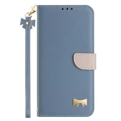 Funda tipo cartera para iPhone 6S/6, tarjetero, correa de muñeca de piel sintética, delgada, a prueba de golpes, retro, bonita funda con tapa para mujeres y niñas, color azul claro