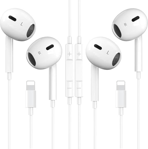 In-Ear Headphones for iPhone 2 Pack Earphones Wired with HiFi-Audio Stereo Noise Isolating Mic+Volume Control Compatible with iPhone 14 Pro/14/13 Pro/13/12/12 Pro/11/11Pro/X/XS/SE/XR/8/7 White
