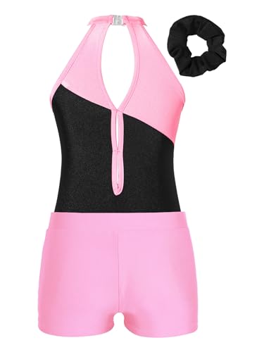 ACSUSS Kids Girls Sleeveless Gymnastic Leotard with Athletic Shorts Hair Scrunchie Biketard Dance Outfits Sets Tracksuit4