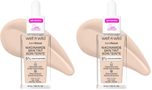 Image of wet n wild Bare Focus Skin Tint, 5% Niacinamide Enriched, Buildable Sheer Lightweight Coverage, Natural Radiant Finish, Hyaluronic & Vitamin Hydration Boost, Cruelty-Free & Vegan - Fair (Pack of 2)