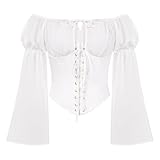 Scarlet Darkness Renaissance Shirt Women Lace Up Corset Top Off Shoulder Long Sleeve Peasant Blouses White