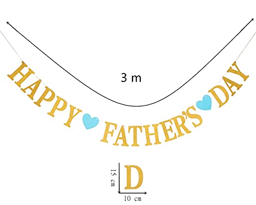 Happy Father's Day Glitter Gold Banner Blue Heart Bunting Banner for Dad Father's Party Decorations Backdrop Garland for Father's Day(blue heart) - Image 3