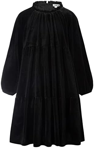 Danna Belle Girls Velvet Dress Long Sleeve Ruffle Neck Black Halloween Dresses 8-10