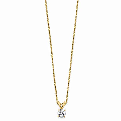 Pingente solitário de moissanita redonda de ouro amarelo 14k de 5,0 mm em corrente de 0,5 quilates
