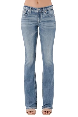 Miss Me Women's Silver Butterfly Embellished Faux Flap Pockets Mid-Rise Bootcut Jeans2