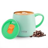 TYESO マグカップ 蓋付き 355ml セラミックコーティング 真空断熱 ステンレス製 保温 保冷 二重構造 コーヒーカップ 家庭用 オフィス プレゼント