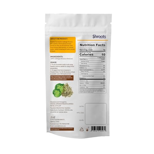 Image of SHROOTS Dehydrated Cabbage Leaves Flakes | 100% Natural & Pure Vegetarian | Machine-Dried for Maximum Freshness | Nutrient-Rich & Aromatic | Ideal for Cooking, Soups, Curries & Seasoning | (2, 45 Gram, Pack Of 2)