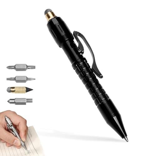 Mp1 Multi-functional Titanium Pen – Ultimate Edc Pocket Tool, MP1 Titanium Multitool Pens with 6 Quick-Swap Heads, Multi Tool Pen Set, Portable Bolt Action Pens, Mini Pocket Pen for Office (Black)