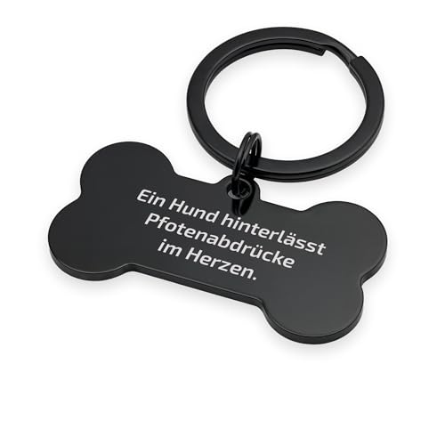 FELLSOCKE Hundemarke mit Gravur aus Edelstahl, Individuell gravierbar, Robuste Tiermarke, Dogtag Anhänger Hunde, Pferde, Katzen & Welpen (Glänzend, Schwarz, 40x21mm)
