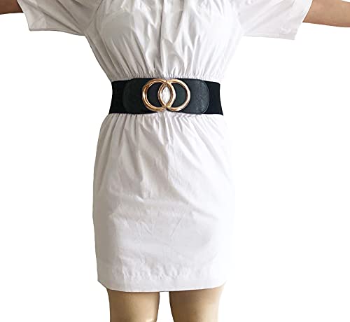 Swtddy Women's Elastic Wide Stretchy Waist Cinch Belt Waistband For Dresses (Suit For Waist Size 36"-45", Golden O Design Black+Khaki+Camel) #TOP5