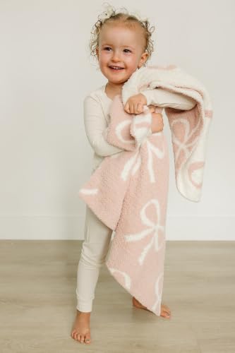 Image of Mebie Baby Pink Bow Plush Baby Blanket 30x40 - Soft, Lightweight, Breathable | Available in Two Sizes