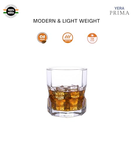 Image of Yera Prima Oak Whisky /Scotch /Water Glasses- 285 ml Each -Set of 4 pcs Tumblers Lead-Free Whiskey Glasses for Scotch Bourbon Cognac Brandy Cocktail Whiskey