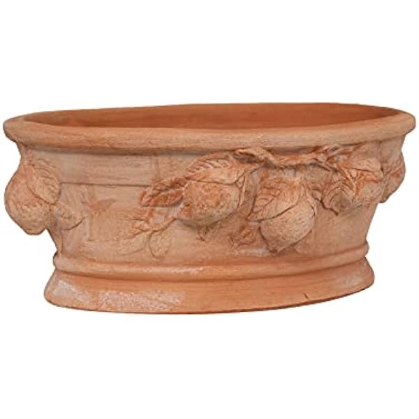 Biscottini Vase L 33 x T 14 x H 20 cm, Korb, Schale aus Terrakotta, Blumentopf für den Garten, für den InnenbereichF