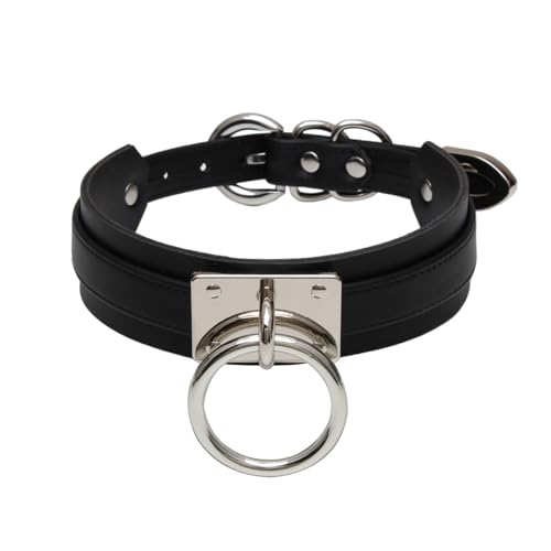 Womens Fashion O Ring Choker Faux Leather Collar