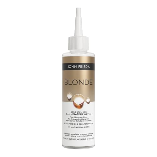 John Frieda Blonde+ Gold Spun Silk Illuminating Water - Contenido: 200 ml - Con niacinamida y biotina - Aporta brillo radiante al cabello rubio