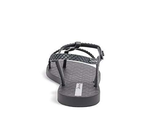 Ipanema Women's Class Wish Ii Sandals - Comfortable And Trendy Strappy Sandals For Women With Metallic Snakeskin Texture And Adjustable Ankle Strap, Black/Dark Grey, 11 #TOP6