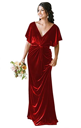 SYYS Ruffle Sleeves Bridesmaid Dresses Long Empire Waist Velvet Winter Wedding Guset Dress SYYS368