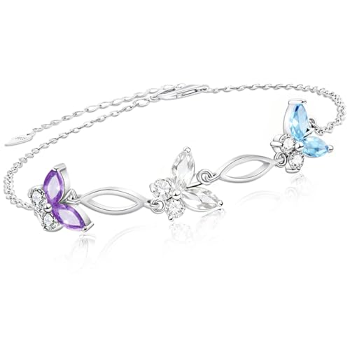 Image of Sterling Silver Butterfly Link Bracelet for Women,Adjustable Charming Dainty Jewelry,Ideal Gift for Mom,Wife and Her