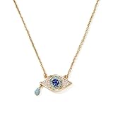 Cicy Bell Evil Eye Necklace for Women 18k Gold Plated Pendant Necklace Cubic Zirconia Turquoise Dainty Trend Jewelry Gift, 16.1' + 1.9' Extender