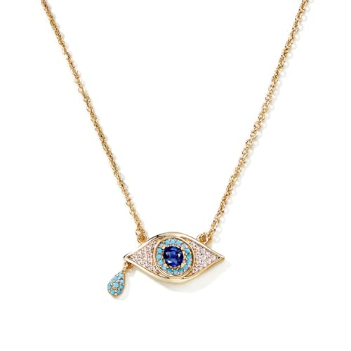 Cicy Bell Evil Eye Necklace for Women 18k Gold Plated Pendant Necklace Cubic Zirconia Turquoise Dainty Trend Jewelry Gift, 16.1