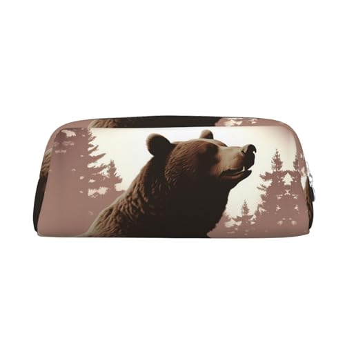 BSCKKDMN レザー 筆箱 かわいい ジッパー ペンシルポーチ ペンバッグ 多機能 トラベル メイク コスメバッグ ワイルドベア キーポーチ 女性 男性 仕事 オフィス