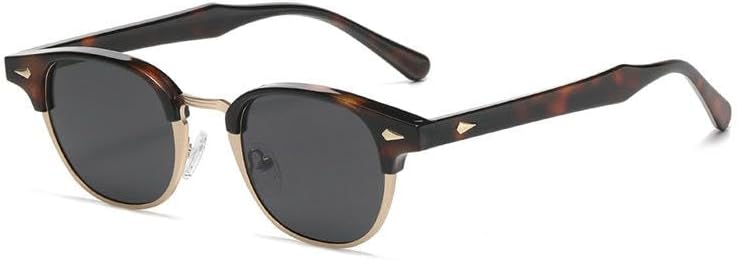 Sunglasses Women'S Half Frame Fashion Sunglasses Men'S Retro Round Frame Rice Nail Uv400 Glasses
