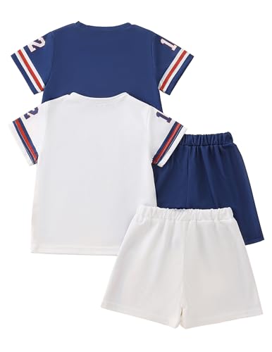 Image of 4 Pcs Boys Clothes Athletic Outfits Set Shorts and Performance T-Shirt Crew Neck Summer Kids Outfit Size 4-12Y