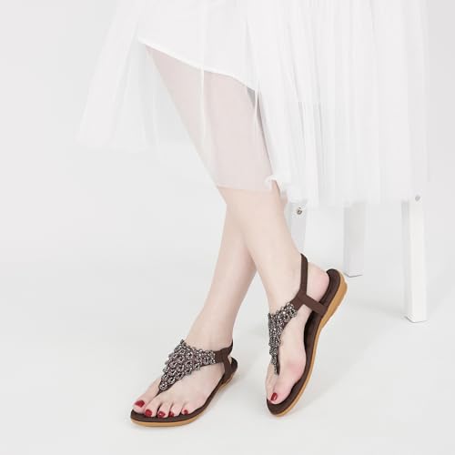 Image of HARENCE Flat Sandals for Women Dressy: Comfort Thong T-Strap Walking Shoes 2026 with Elastic Ankle Strap for Summer Casual Vacation