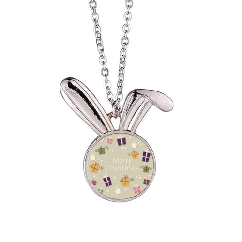 Collier lapin pour fête de Noël pendentif strass bijou fantaisie hiver