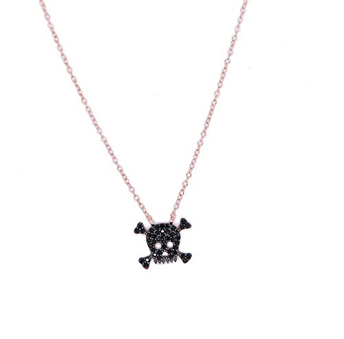 Collier crâne argent 925 rose et zircone noire le cadeau personnalisé idéal