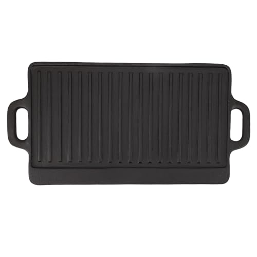 Cffuvros Double Sided Cast Iron Griddle Plate, Reversible Grill Pan for Gas Grill, Stovetop, Induction, Fast Even Heating Outdoor BBQ Griddle for Camping, Home Use (S)