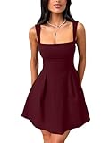 YMDUCH Women's Sexy Sleeveless Square Neck Adjustable Straps Bow Tie A-line Mini Party Club Dress WineRed Medium