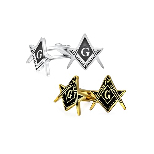Mancuernas Masonic Bling Jewelry compás bicolor acero miniatura 1