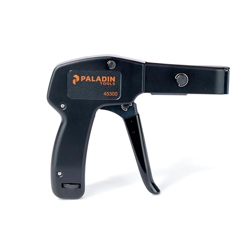 Paladin Tools PA45300 Stainless Steel Cable Tie Gun Ergonomic Heavy Duty Zip Tie Gun Tool Cut-Off 5/65 to 1/4 Zip Ties (USA Quality Control)