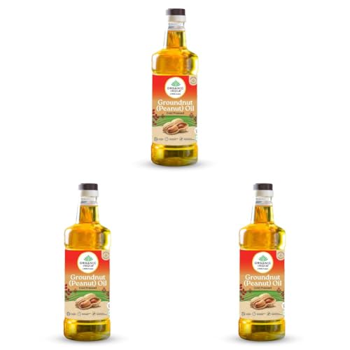 Image of Organic India Groundnut (Peanut) Oil, 1000ml | Cold Pressed Unrefined Organic Oil with Natural Flavour | Certified Organic and Lab Tested on 250+ Parameters | Perfect for Daily Cooking | Natural Aroma and Taste