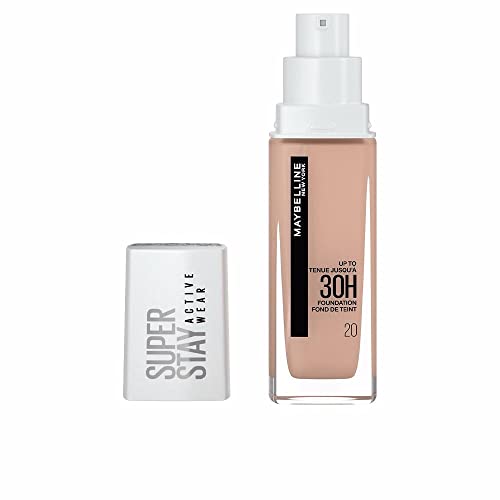 Maybelline New York, Base de maquillaje Superstay Active Wear 30H, Larga duración, Waterproof, Alta cobertura, Acabado mate, Tono 20 Cameo, 30 ml