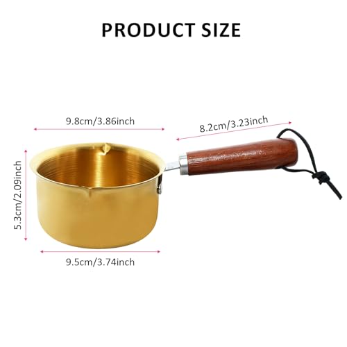 Golden Mini Butter Warmer & Mini Sauce Pan 300ml, 2-Pack with Wooden Handles – Perfect for Induction, Gas & Electric Stoves, Melting Butter, Chocolate, Heating Milk, Oil, Frying Eggs by ecanna - Image 2