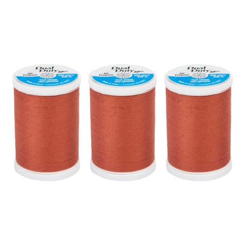 Coats & Clark Dual Duty XP All Purpose Sewing Thread for Sewing Machines, 100% Polyester High Quality Thread Spools for Hand Stitching, Medium Weight 35wt, 250 Yards, 3-Pack, Rust