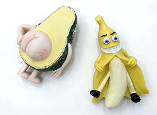 Set de 2 imanes decorativos de resina 3D aguacate y banana miniatura 3