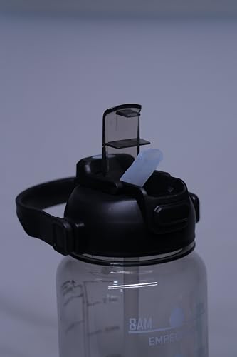 Image of Motivational Water Bottle with Time Markers, 2 Litre Black Bottle, Double sipper Flip-Top Lid