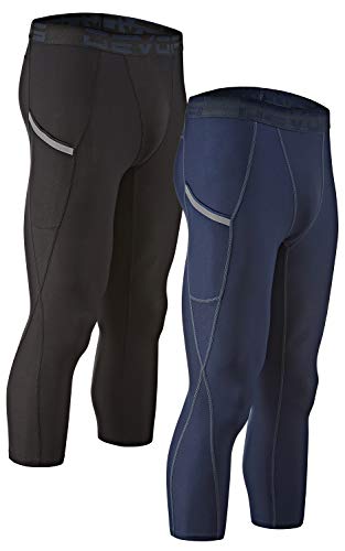 DEVOPS Men's 3/4 (2 Pack) Compression Cool Dry Tights Baselayer Running Active Leggings